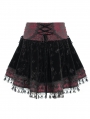 Red Gothic Cross Velvet Splicing Fringe Short Skirt