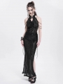 Black Sexy Gothic Cheongsam Style Chain Straps High Slit Maxi Dress