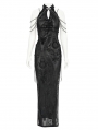 Black Sexy Gothic Cheongsam Style Chain Straps High Slit Maxi Dress