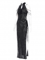 Black Sexy Gothic Cheongsam Style Chain Straps High Slit Maxi Dress