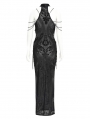 Black Sexy Gothic Cheongsam Style Chain Straps High Slit Maxi Dress