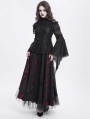 Black Sexy Gothic Lace Mesh Splicing Flared Sleeve Top for Women