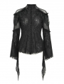 Black Sexy Gothic Lace Mesh Splicing Flared Sleeve Top for Women