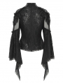 Black Sexy Gothic Lace Mesh Splicing Flared Sleeve Top for Women