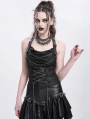 Black Gothic Punk Chain Buckle Strap Halter Tank Top for Women