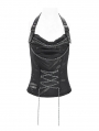 Black Gothic Punk Chain Buckle Strap Halter Tank Top for Women