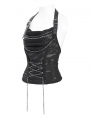 Black Gothic Punk Chain Buckle Strap Halter Tank Top for Women