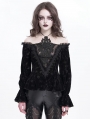 Black Vintage Gothic Velvet Off-the-Shoulder Lace Appliqued Top for Women