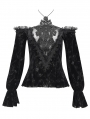 Black Vintage Gothic Velvet Off-the-Shoulder Lace Appliqued Top for Women