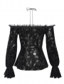 Black Vintage Gothic Velvet Off-the-Shoulder Lace Appliqued Top for Women