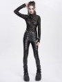 Black Gothic Punk Studded Thumb Hole Long Sleeve T-Shirt for Women