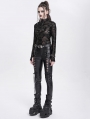 Black Gothic Punk Studded Thumb Hole Long Sleeve T-Shirt for Women