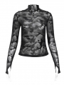 Black Gothic Punk Studded Thumb Hole Long Sleeve T-Shirt for Women