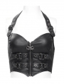 Black Gothic Punk Zip Buckled Sweetheart Halter Vest Top for Women