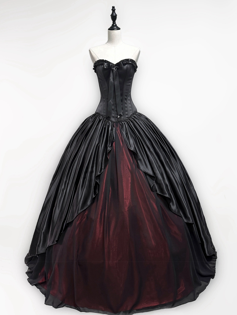 Black and Red Gothic Corset Prom Ball Gowns