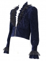 Blue Gothic Vintage Ruffle Trim Deep V-Neck Shirt for Men