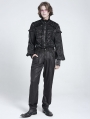 Black Gothic Retro Ruffle Button-Up Long Sleeve Shirt for Men