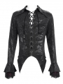 Black Gothic Retro Embroidery Trim Lace-Up Shirt for Men