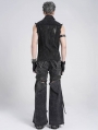Black Gothic Punk Studded Distressed Sleeveless Shirt for Men