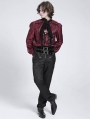 Red Retro Gothic Victorian Vampire Ruffle Long Sleeve Shirt for Men