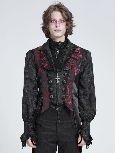 Black and Red Retro Gothic Victorian Swallowtail Waistcoat for Men