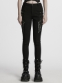 Black Gothic Cyberpunk Studded Patch Tight Leggings for Women