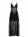 Black Gothic Deep V-Neck Sexy Perspective Long Lace Dress