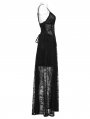 Black Gothic Deep V-Neck Sexy Perspective Long Lace Dress
