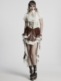 White and Coffee Gothic Retro Irregular Lace Ruffled High-Low Skirt