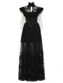 Black Gothic Flocking Mesh Spliced Flutter Sleeve Long Party Dress