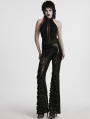 Black Gothic Pleated Halter Mesh Lace Sleeveless Top for Women