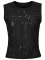 Black Gothic Punk Tattered Irregular Ring Vest Top for Women