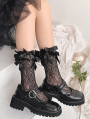 Black Gothic Rose Pattern Ribbon Bow Trim Lace Socks