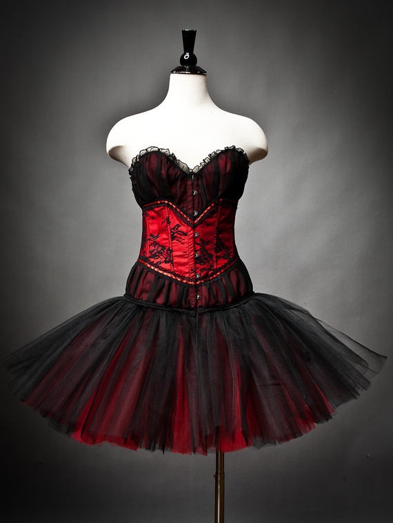 Red and Black Gothic Burlesque Short Corset Party Dress