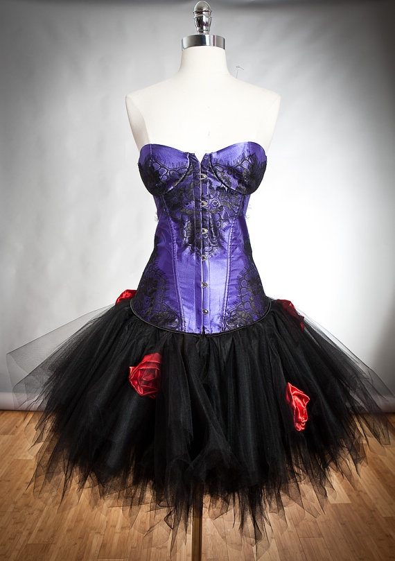 Purple and Black Gothic Burlesque Corset Short Party Dress