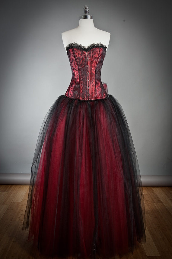 Wine Red Long Gothic Corset Prom Dress