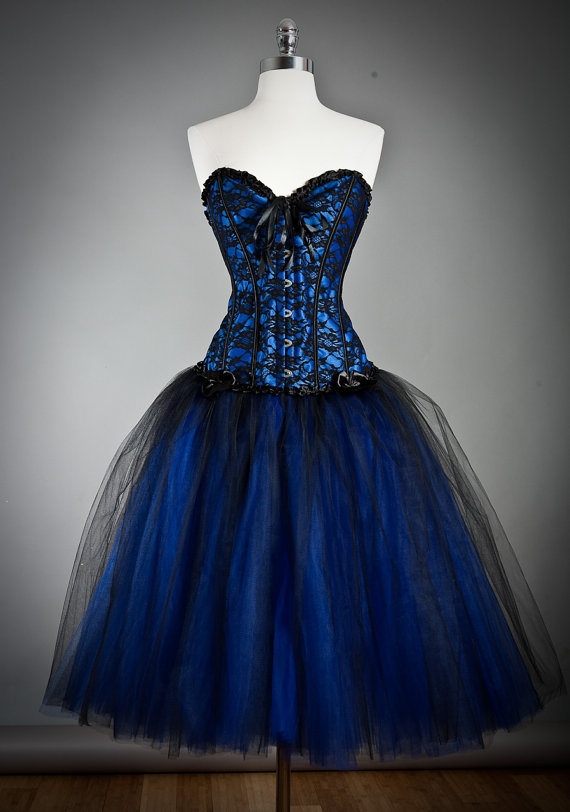 Blue Gothic Burlesque Short Corset Prom Party Dress