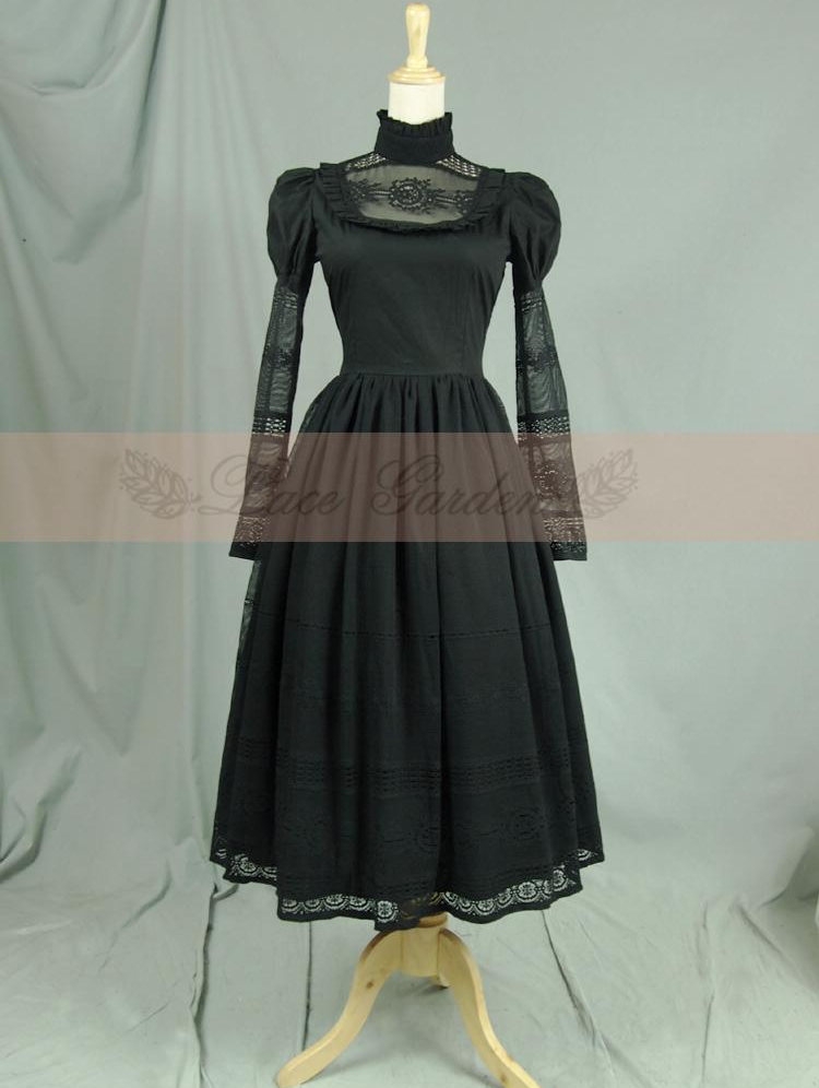 Black Vintage Long Sleeves Romantic Victorian Dress