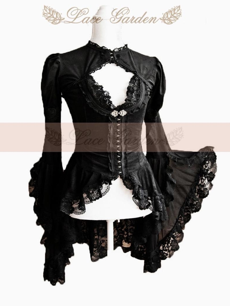 Black Lace Long Sleeves Gothic Blouse