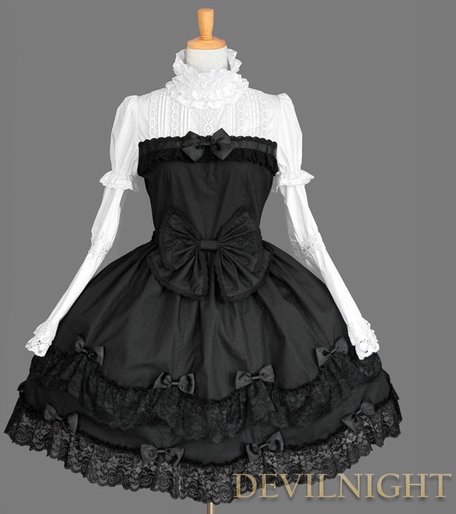 Black and White Cotton Long Sleeves Sweet Gothic Lolita Dress