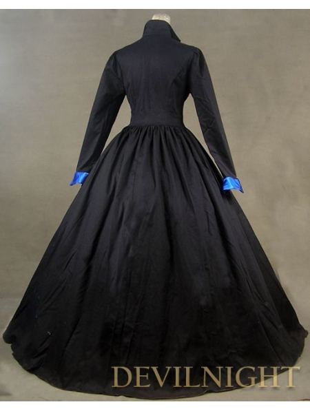 Black and Blue Long Sleeves Gothic Victorian Dress - Devilnight.co.uk