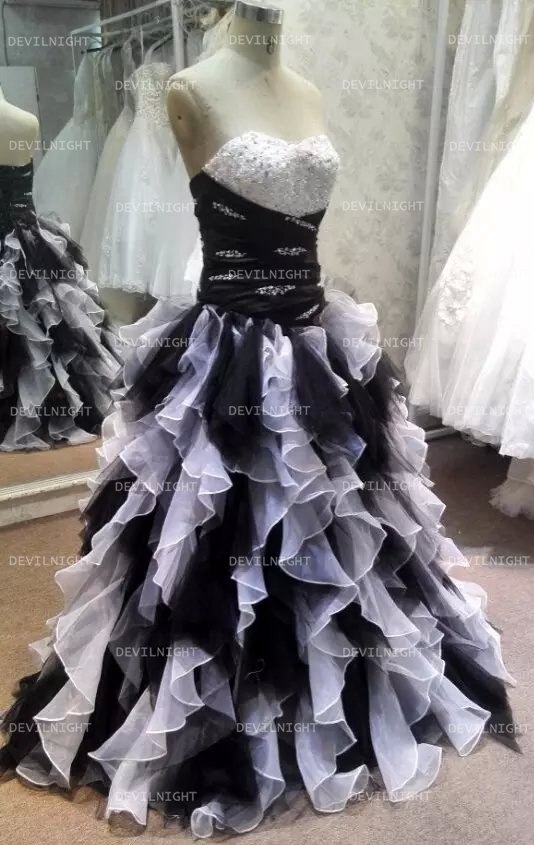 Black and White Ball Gown Gothic Wedding Dress