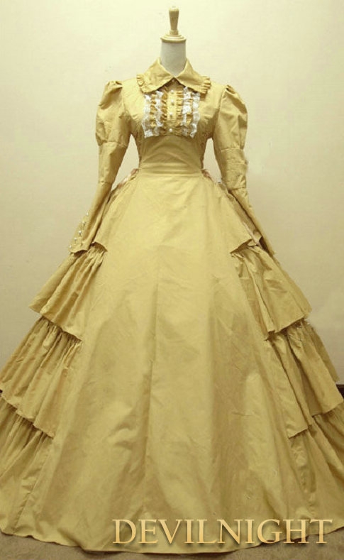 Yellow Cotton Long Sleeves Classic Gothic Victorian Dress