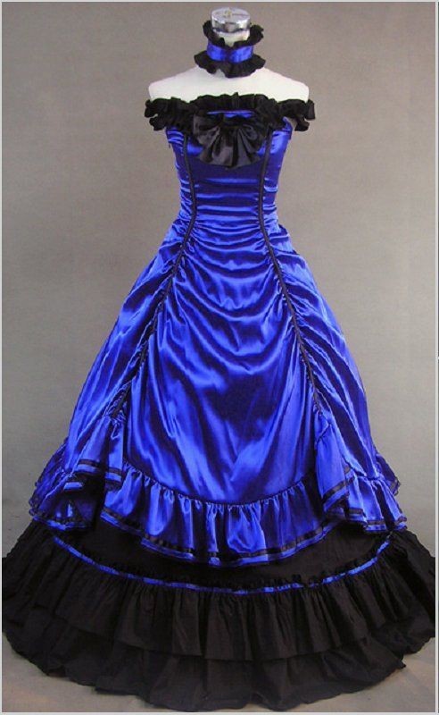 Blue Off-the-Shoulder Masquerade Gothic Ball Gowns