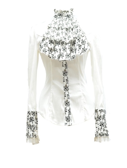 White Bowtie Long Sleeves Gothic Pattern Blouse for Women