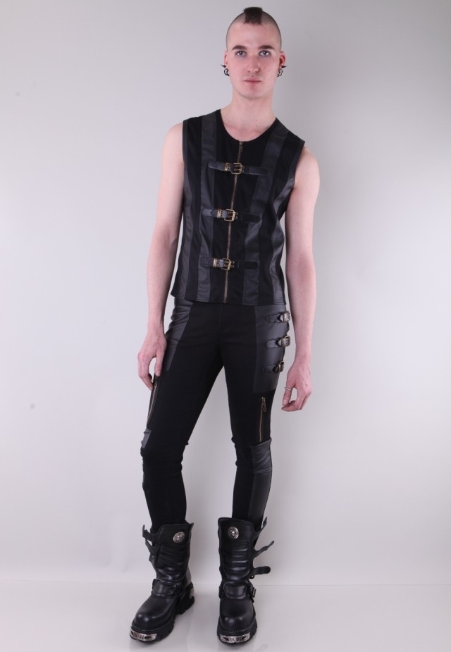 Black Buckle Belt Gothic Pants for Men