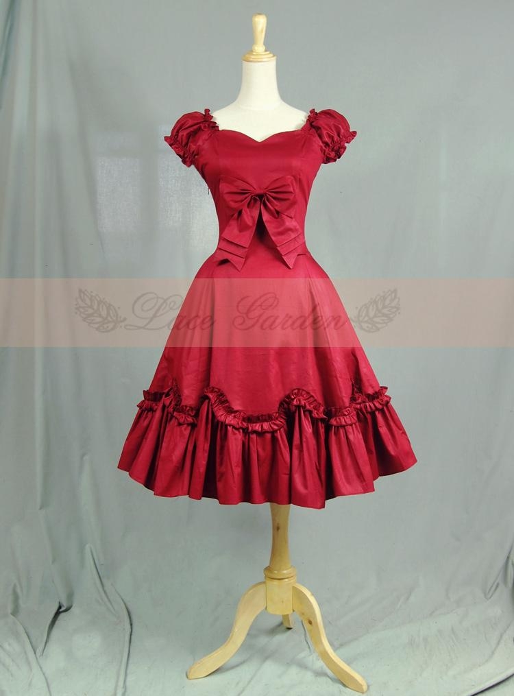 Wine Red Cotton Short Sleeves Sweet Lolita Dress