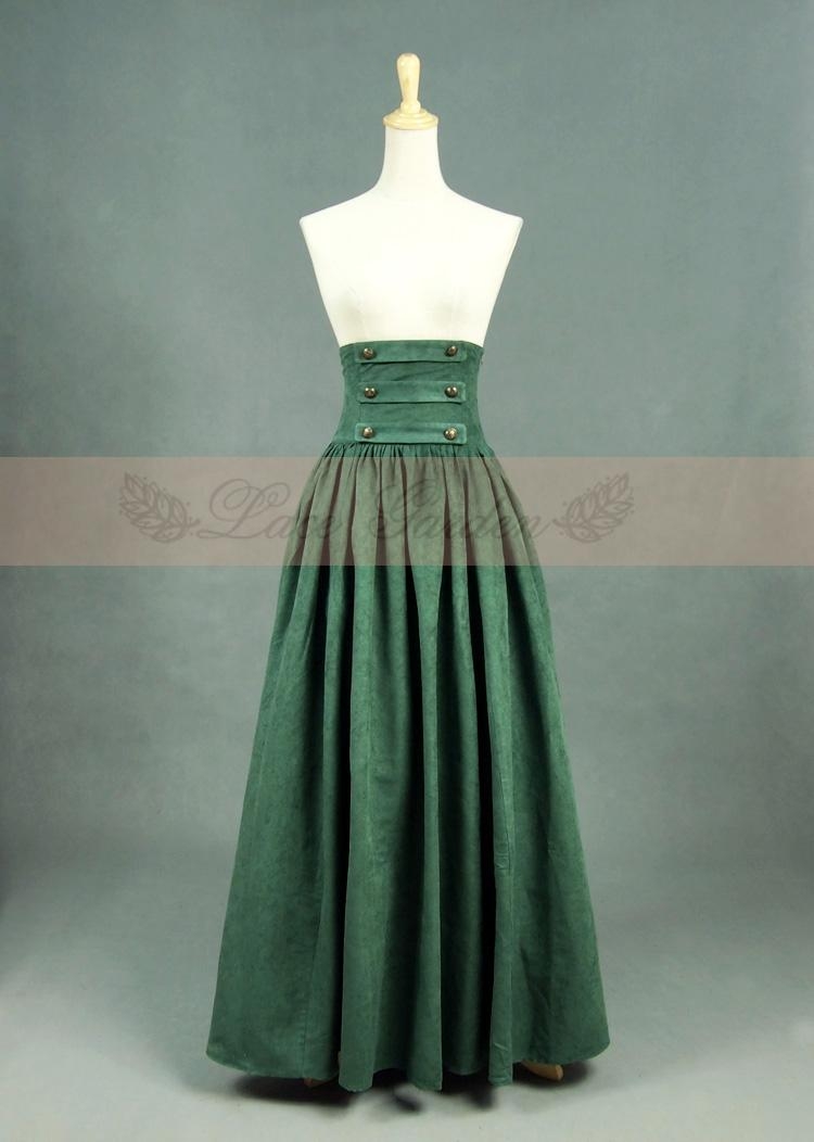 Olive Vintage High Waist Long Victorian Skirt