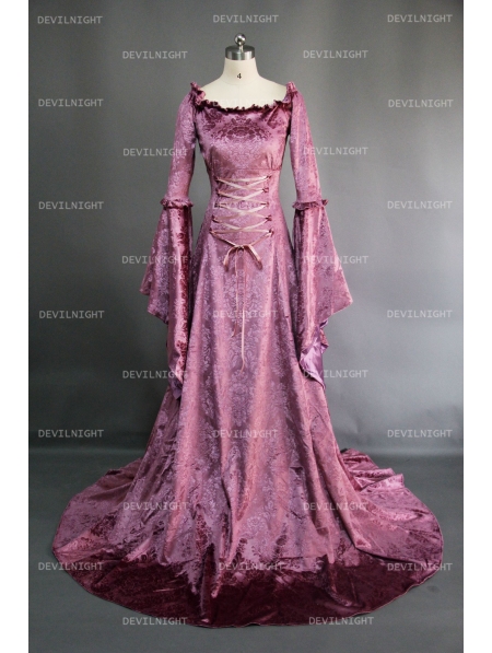 Purple Fantasy Velvet Medieval Gown - Devilnight.co.uk