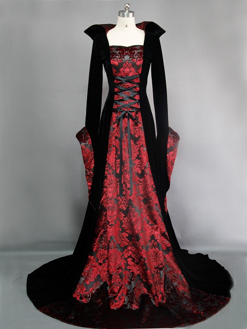 Black and Red Gothic Medieval Vampire Dress